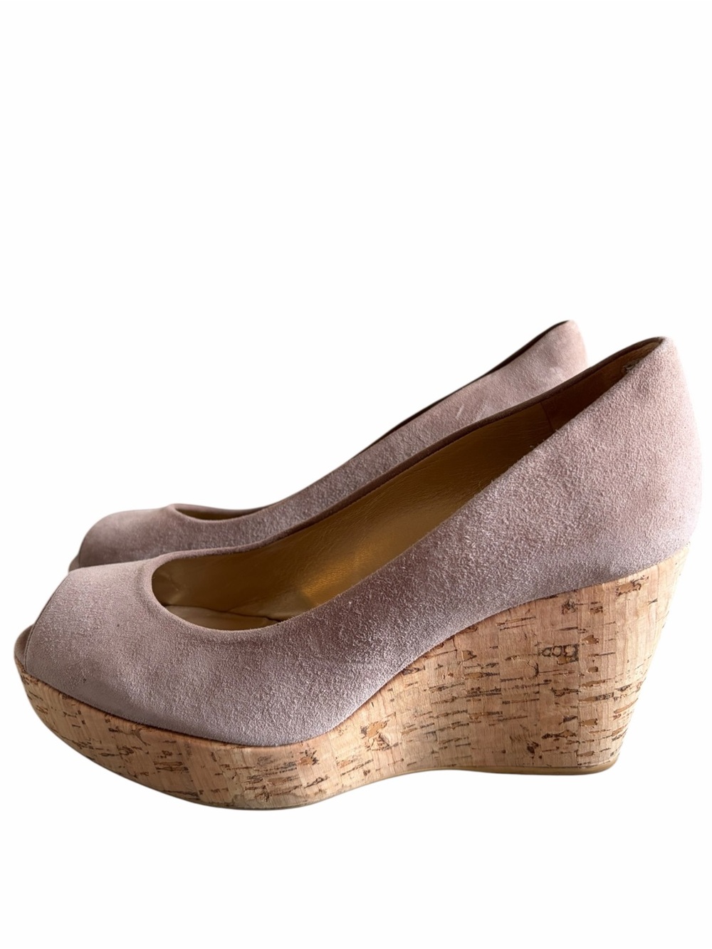 Stuart Weitzman Anna Peep Toe Wedge Tan Neutral 8.5 - Picture 2 of 11